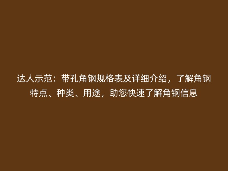 達人示范：帶孔角鋼規格表及詳細介紹，了解角鋼特點、種類、用途，助您快速了解角鋼信息